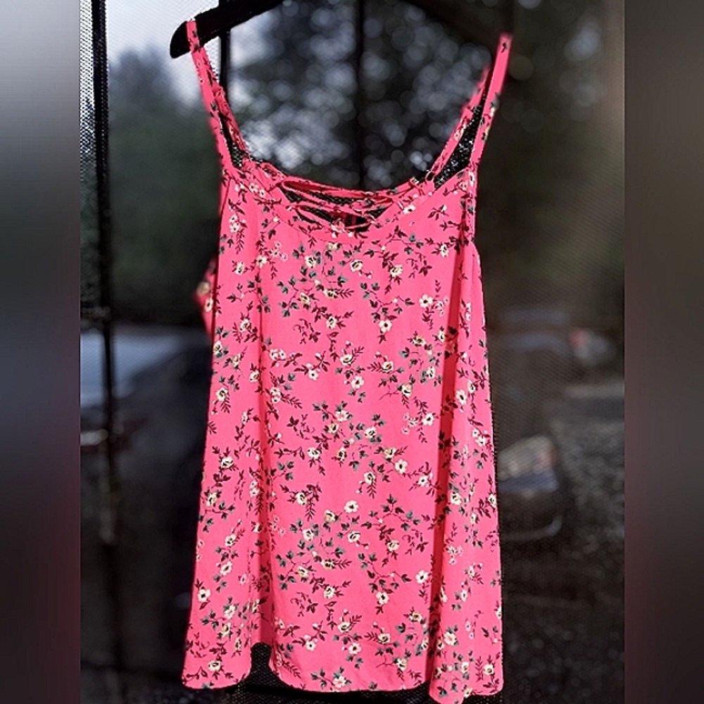 Adorable Pink Tank Top with lace up back